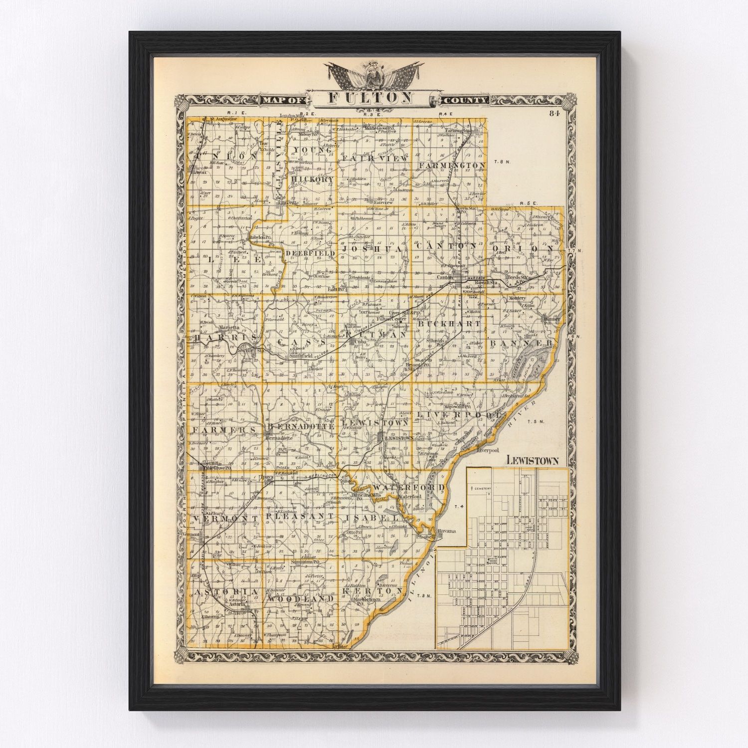Vintage map of Fulton County, Illinois, 1876
