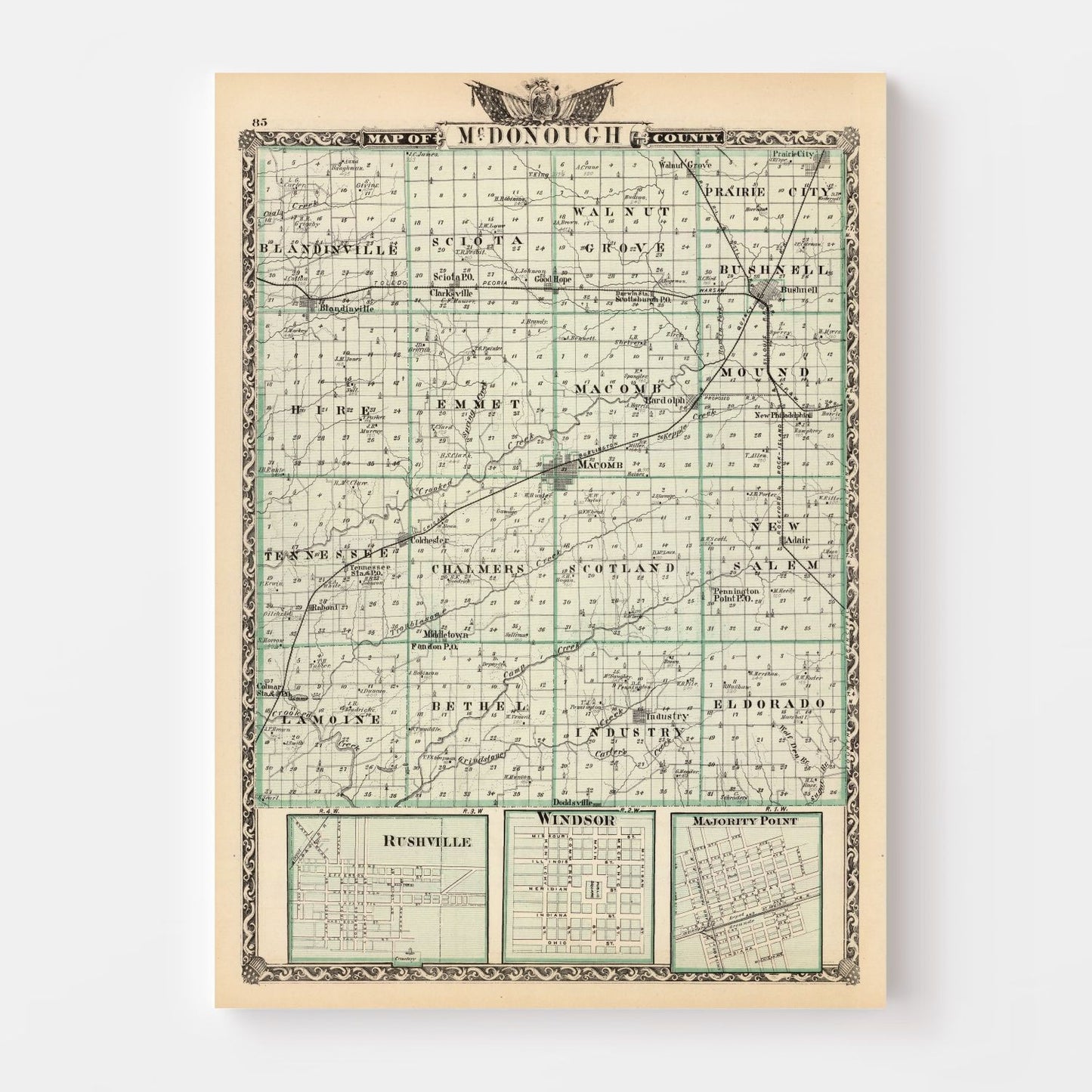 Vintage Map of McDonough County, Illinois, 1876