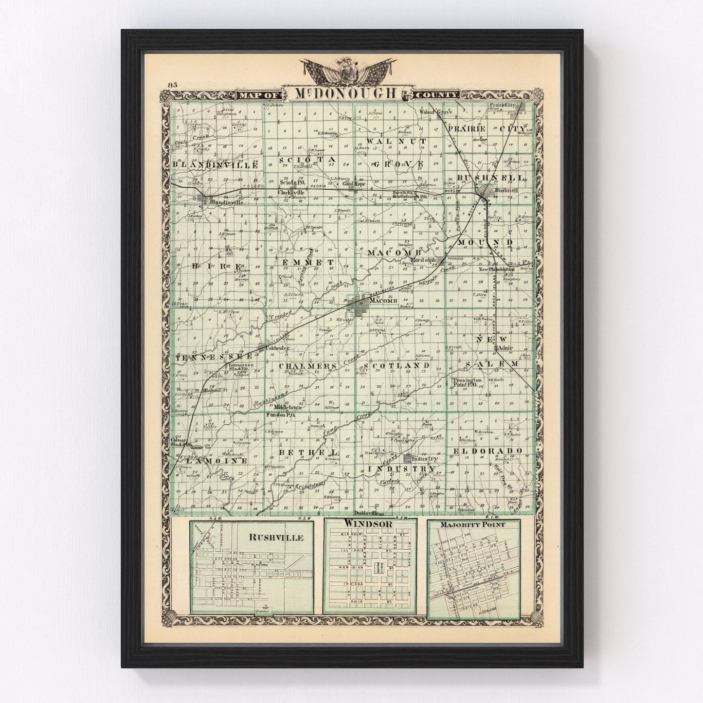Vintage map of McDonough County, Illinois, 1876