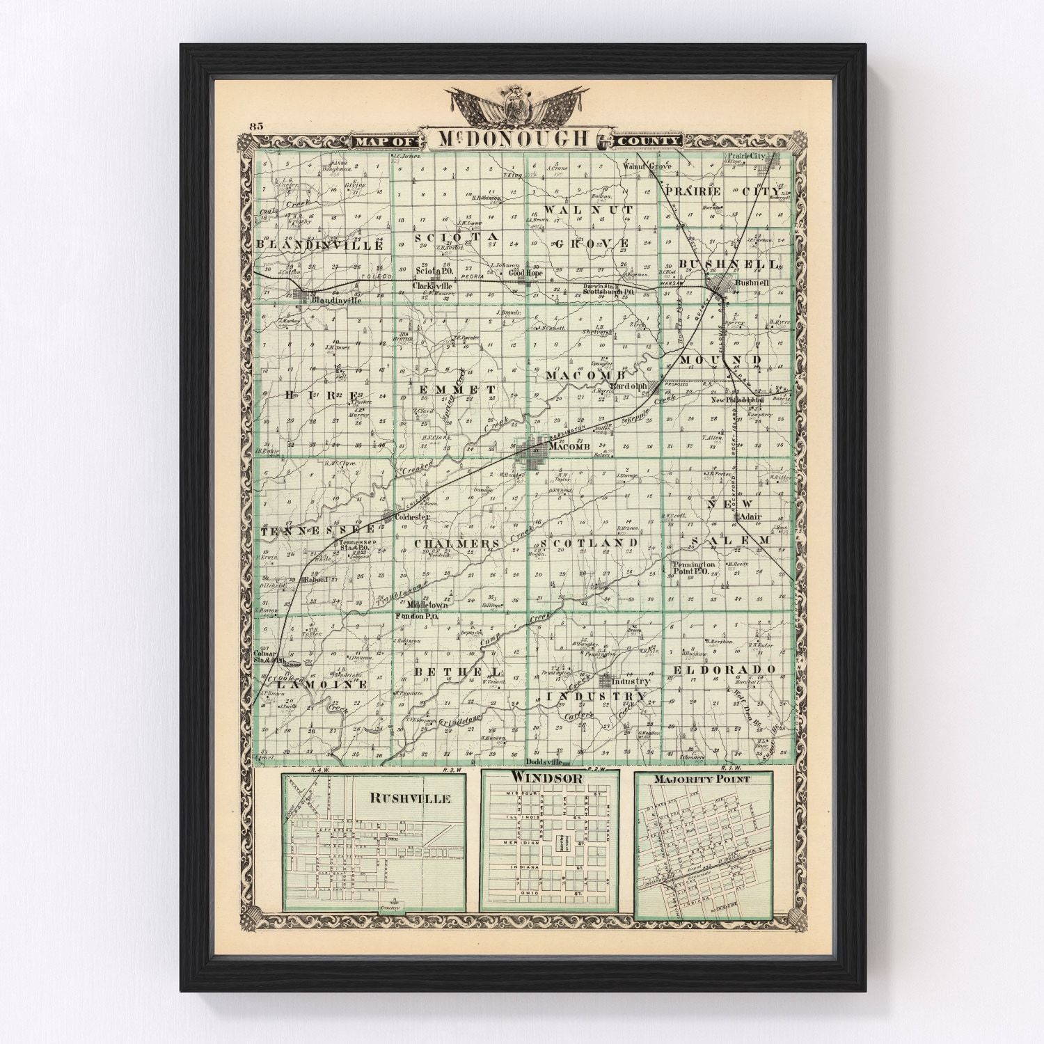 Vintage map of McDonough County, Illinois, 1876