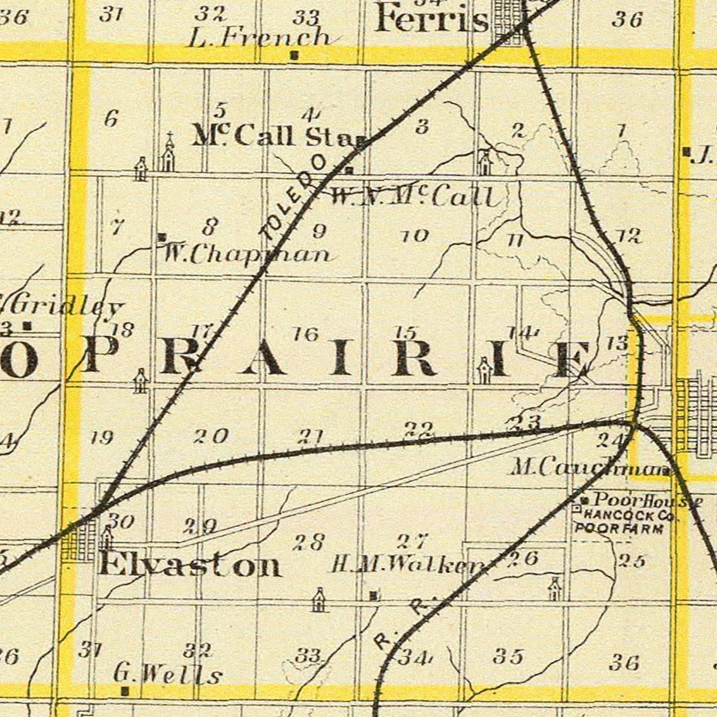 Vintage Map of Hancock County, Illinois, 1876