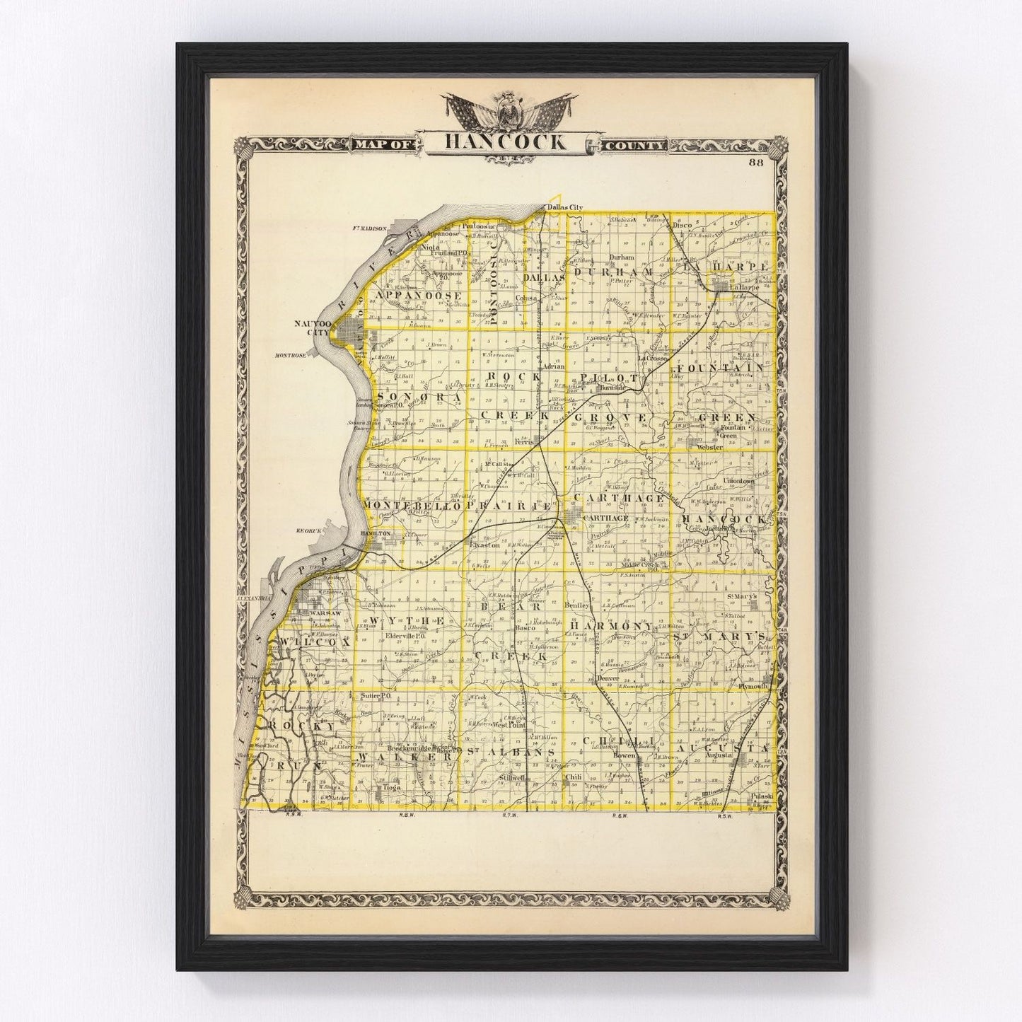 Vintage map of Hancock County, Illinois, 1876