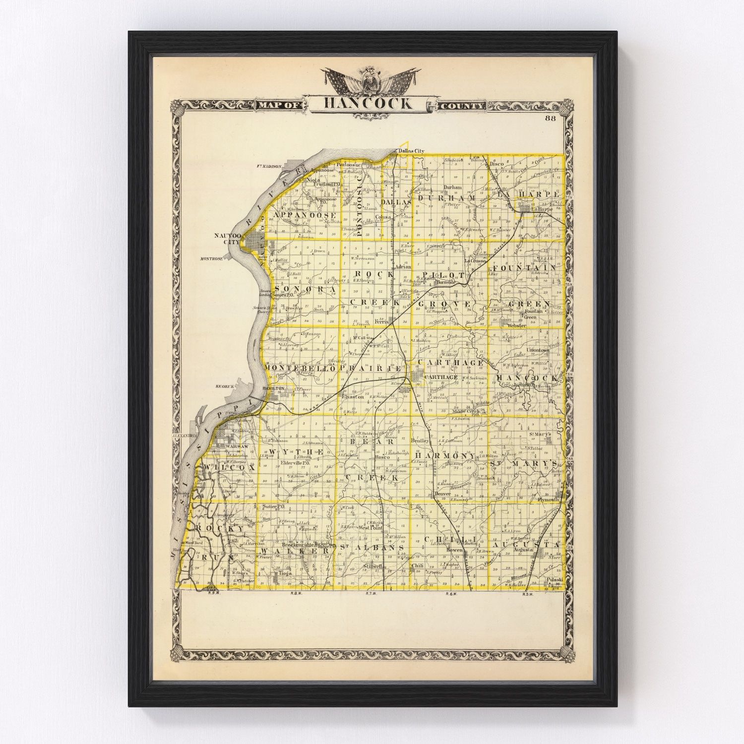 Vintage map of Hancock County, Illinois, 1876