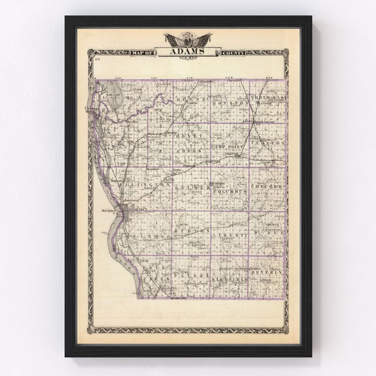 Vintage map of Adams County, Illinois, 1876 - restored county atlas with Quincy area detail