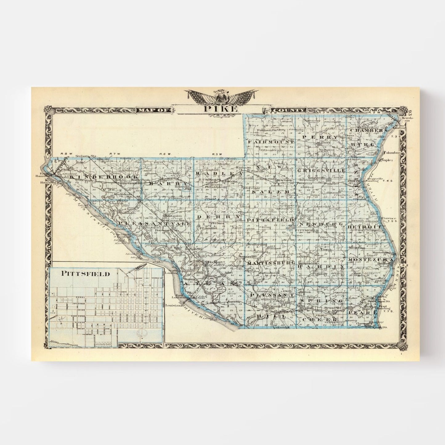 Vintage Map of Pike County, Illinois, 1876