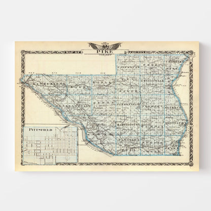 Vintage Map of Pike County, Illinois, 1876