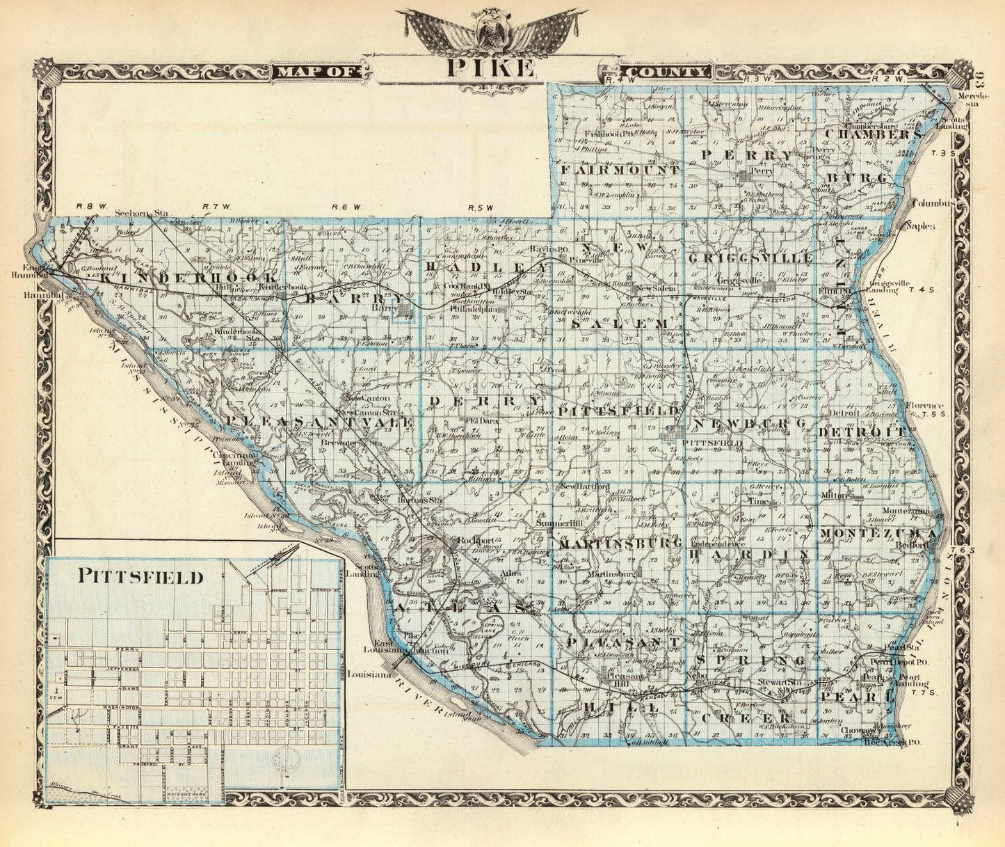 Vintage Map of Pike County, Illinois, 1876