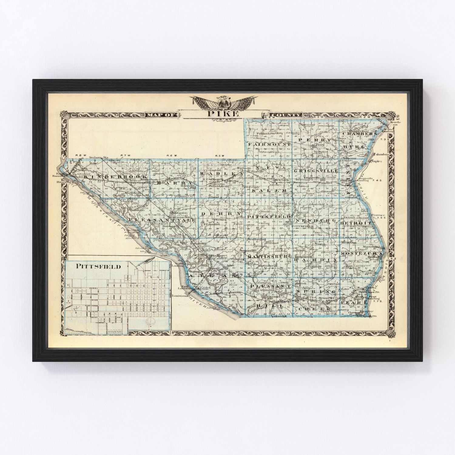vintage map of Pike County, Illinois, 1876