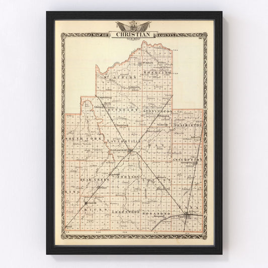 Vintage map of Christian County, Illinois, 1876