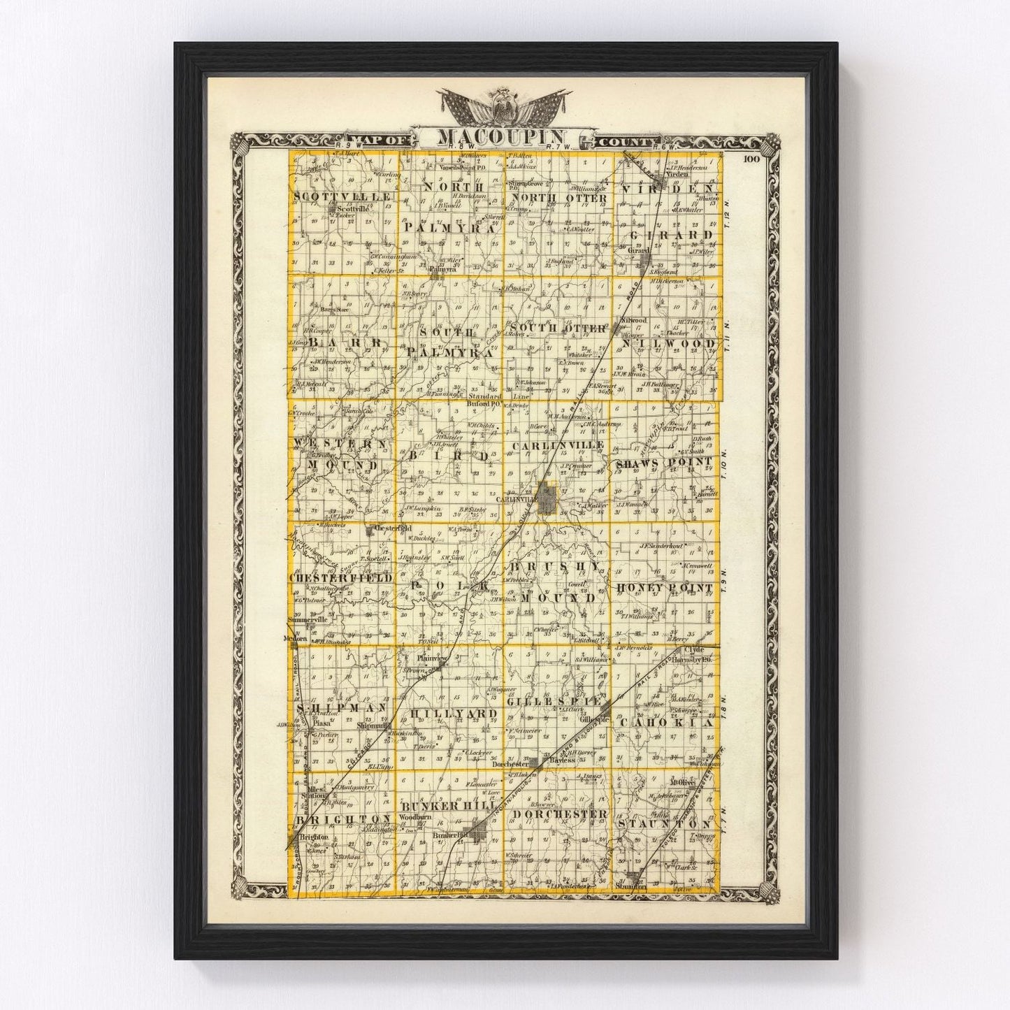 Vintage map of Macoupin County, Illinois, 1876
