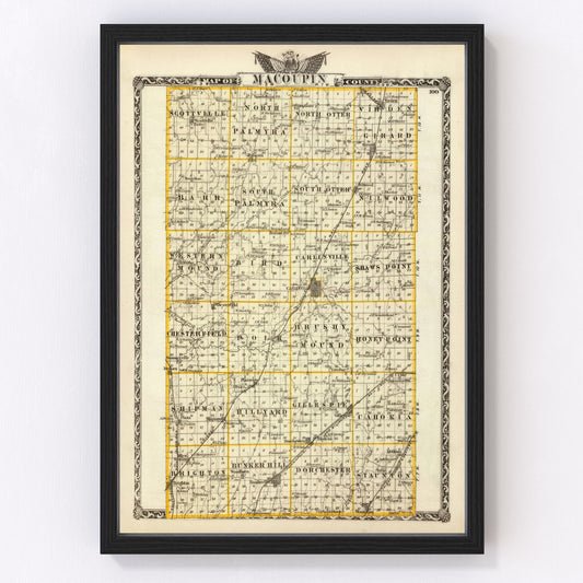 Vintage map of Macoupin County, Illinois, 1876