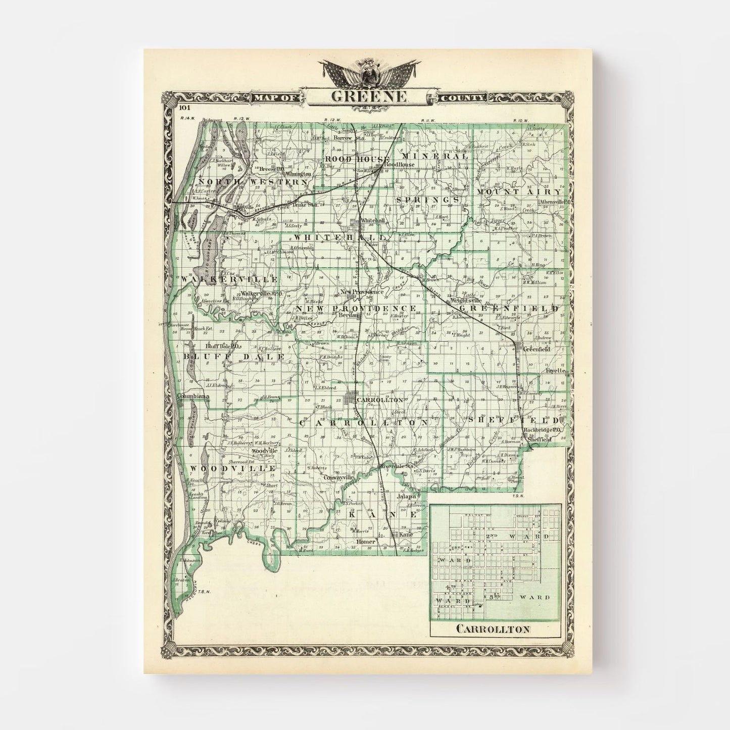 Vintage Map of Greene County, Illinois, 1876