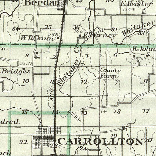 Vintage Map of Greene County, Illinois, 1876