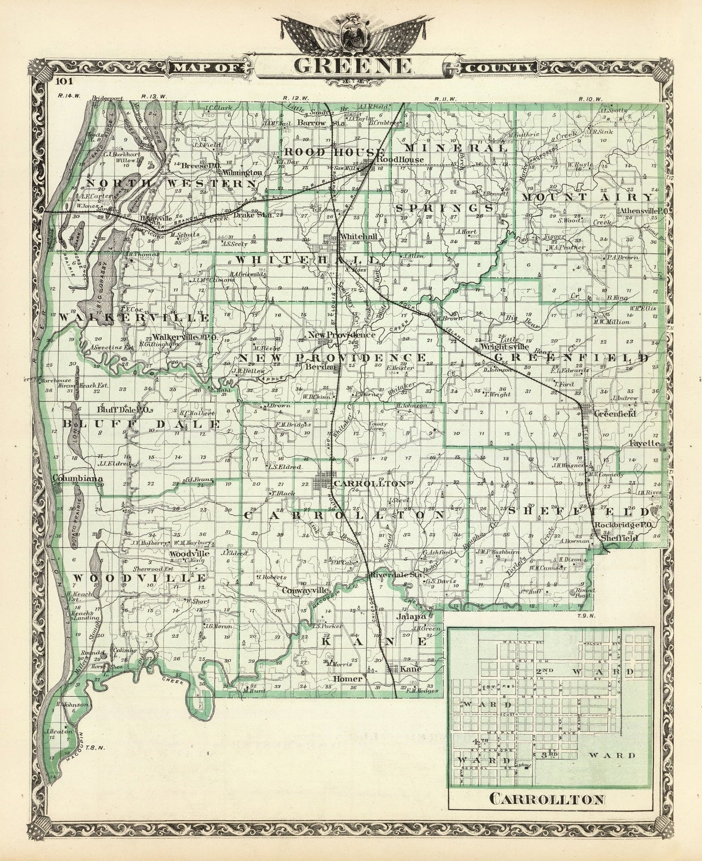 Vintage Map of Greene County, Illinois, 1876