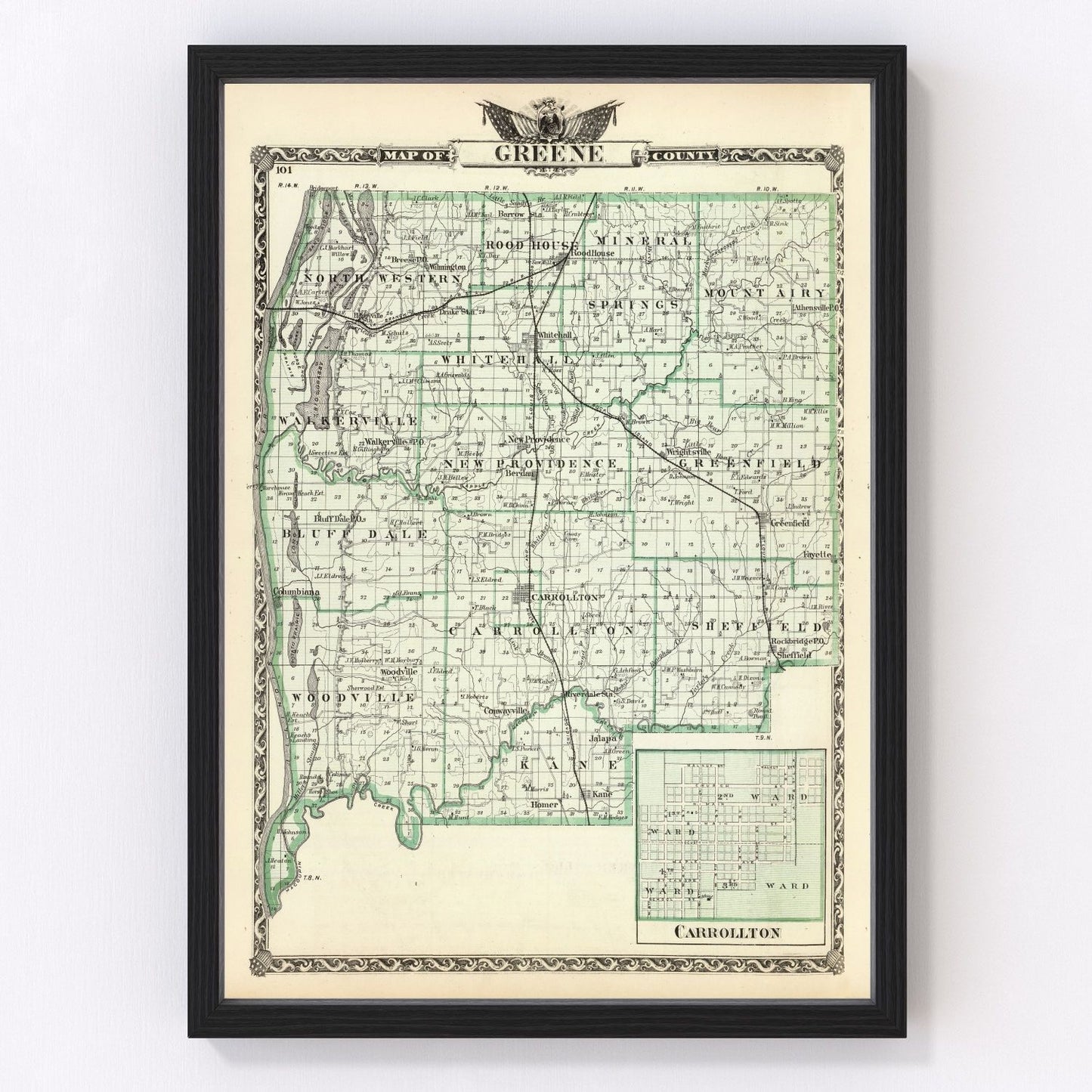 Vintage map of Greene County, Illinois, 1876