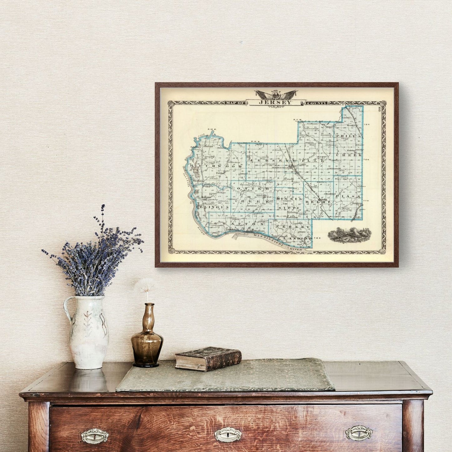 Vintage Map of Jersey County, Illinois, 1876
