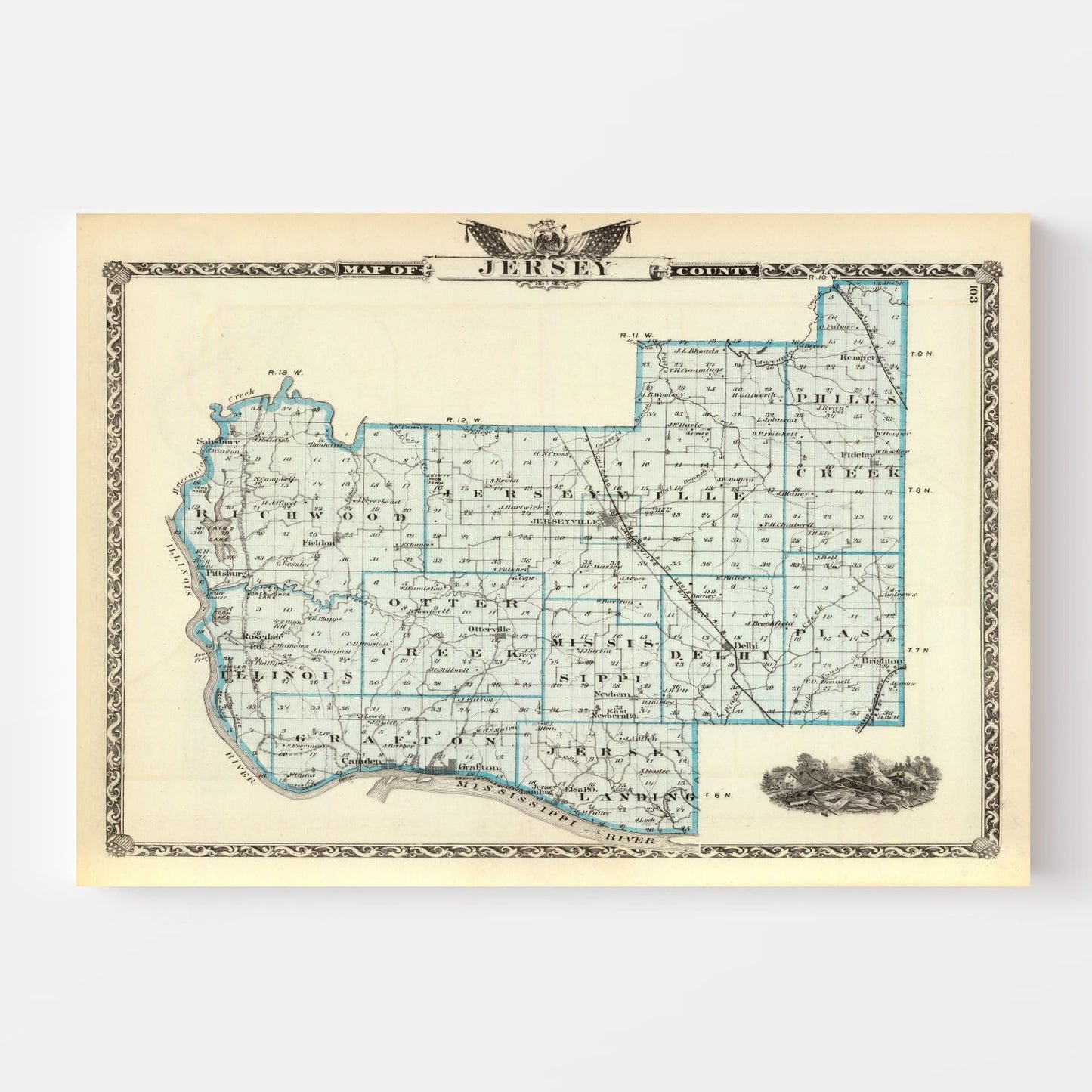Vintage Map of Jersey County, Illinois, 1876