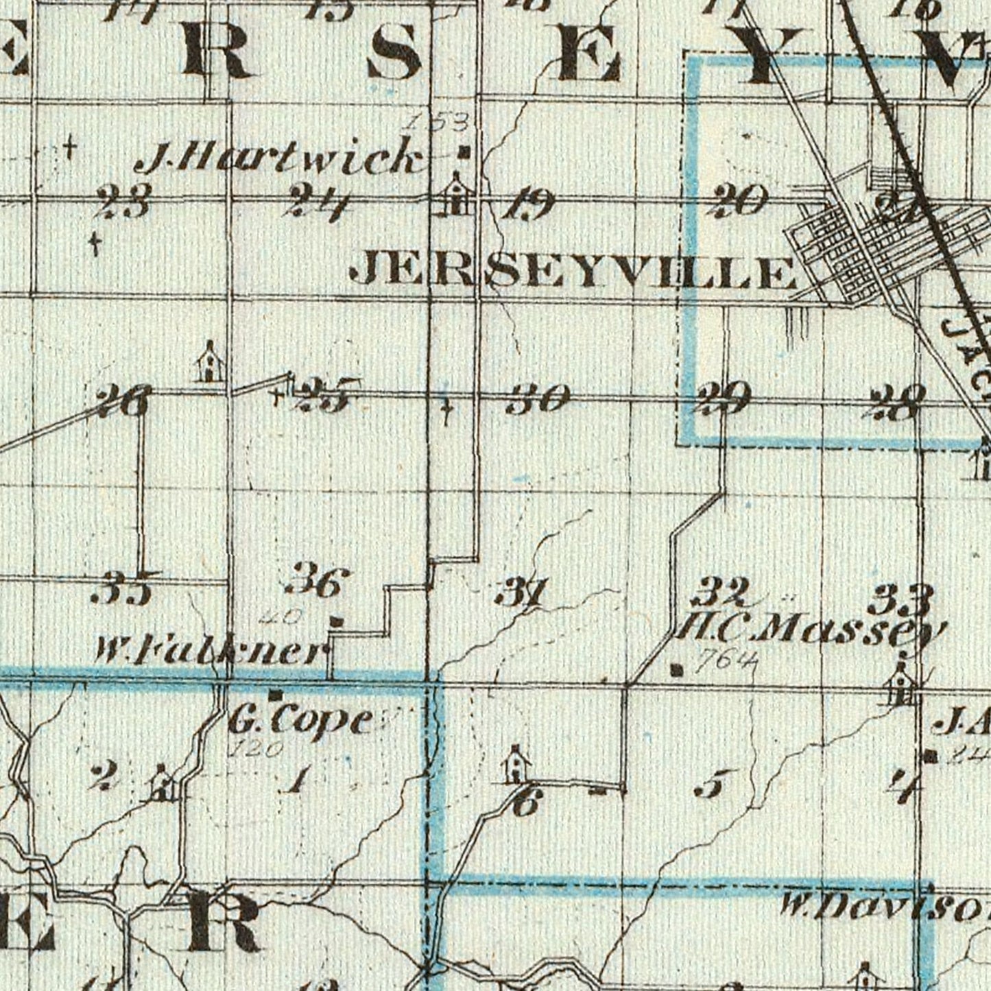 Vintage Map of Jersey County, Illinois, 1876