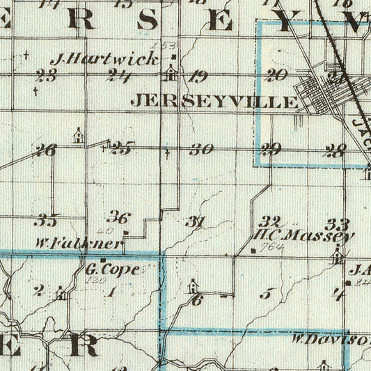 Vintage Map of Jersey County, Illinois, 1876
