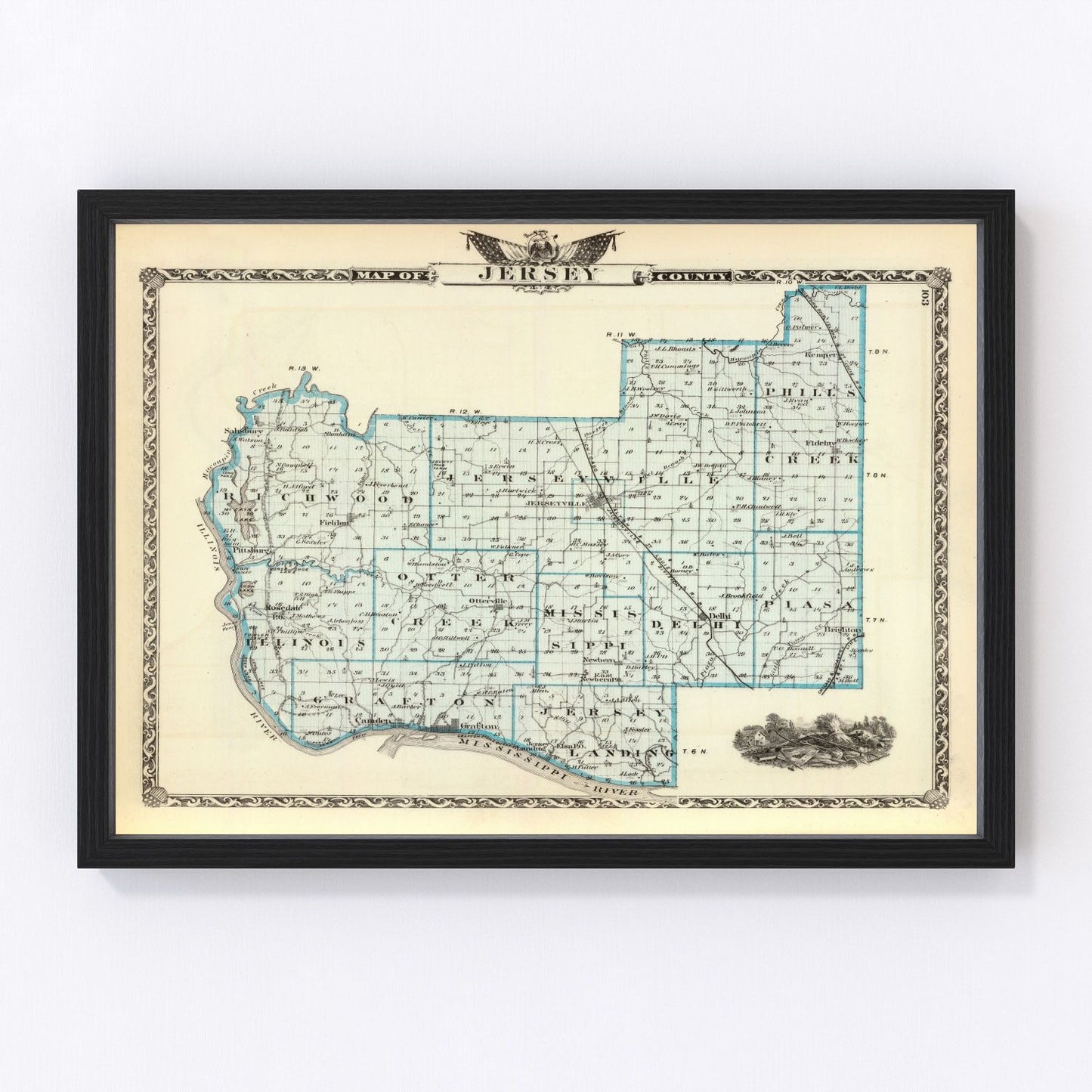 Vintage map of Jersey County, Illinois, 1876