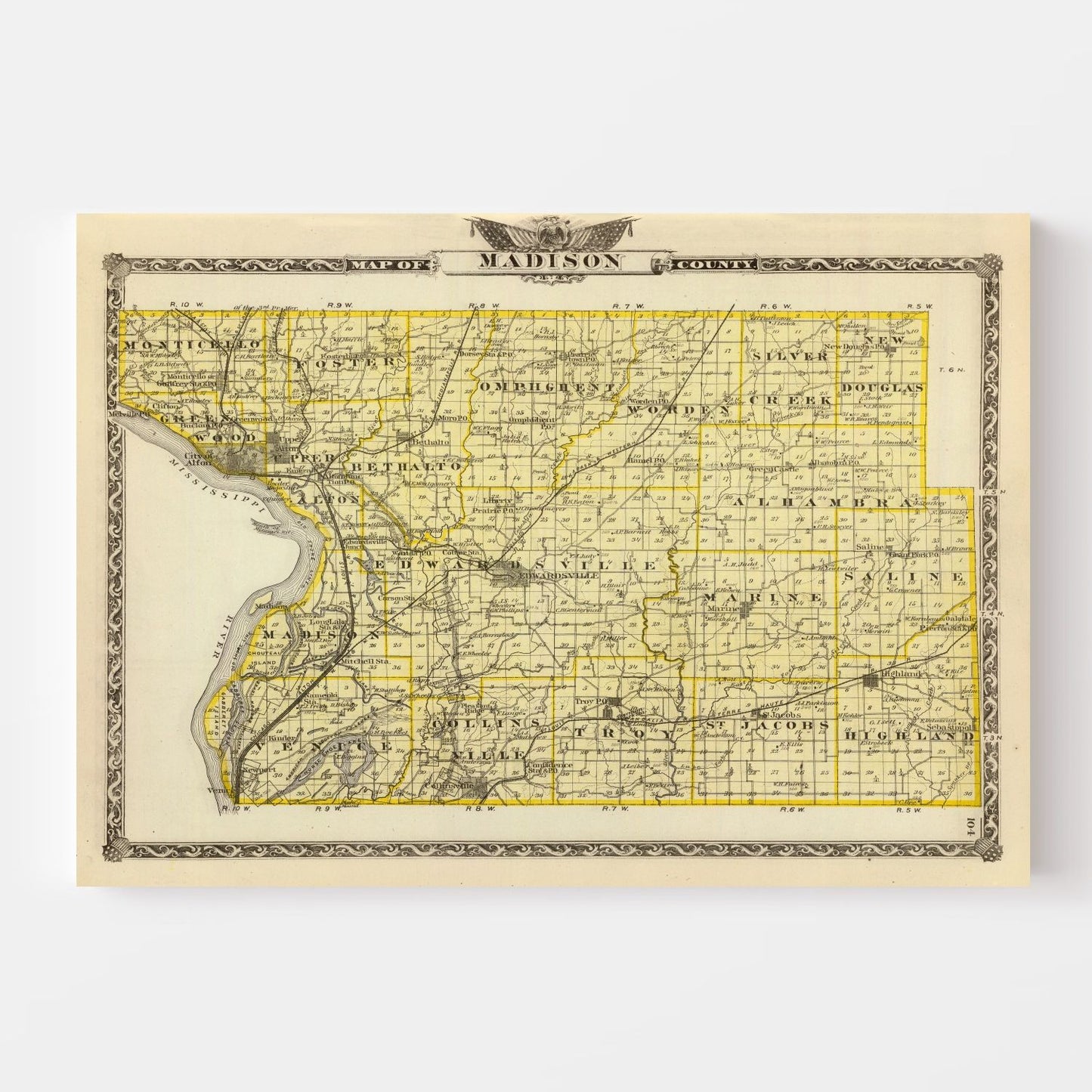 Vintage Map of Madison County, Illinois, 1876