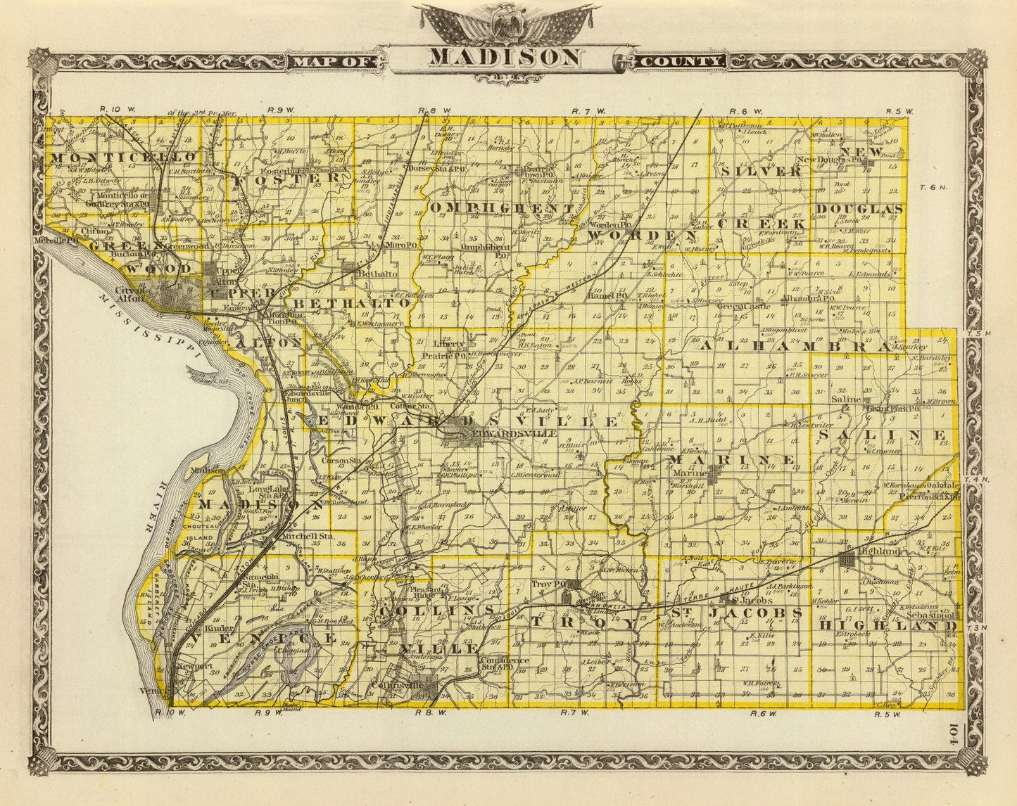 Vintage Map of Madison County, Illinois, 1876
