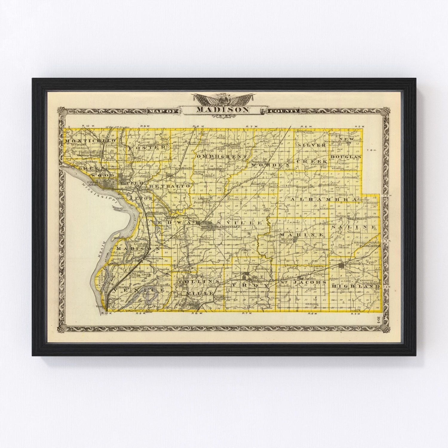 Vintage map of Madison County, Illinois, 1876