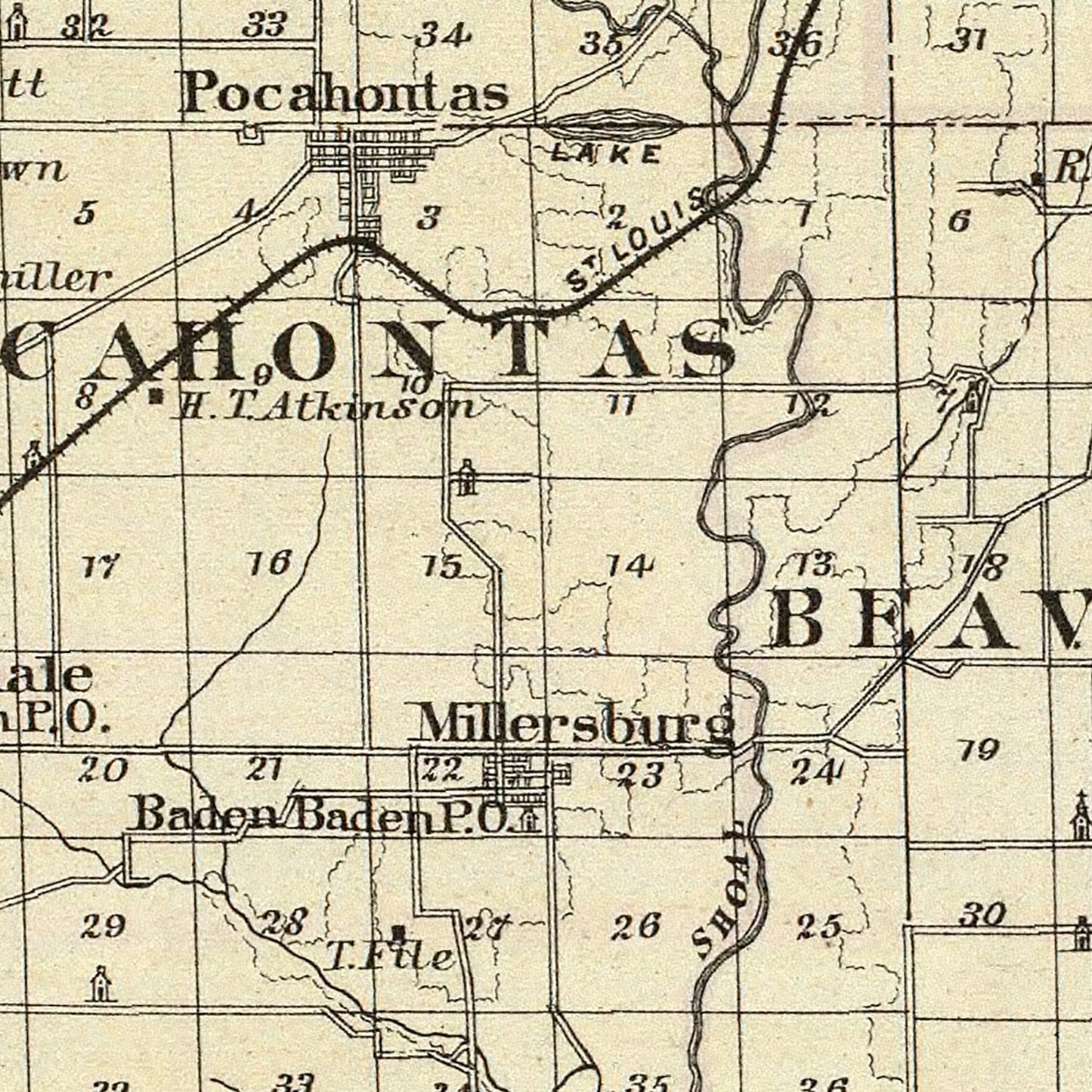 Vintage Map of Bond County, Illinois, 1876