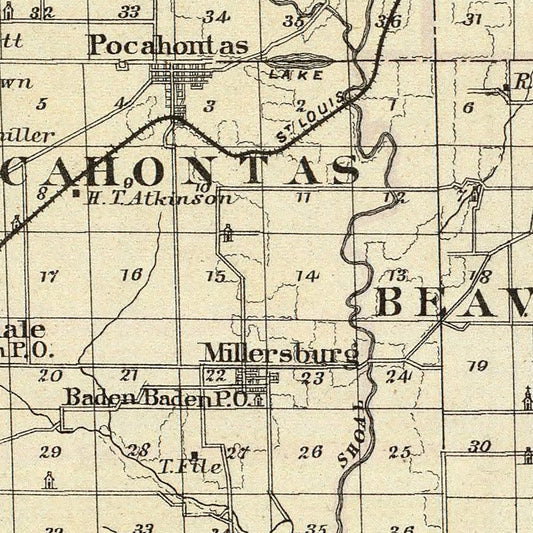 Vintage Map of Bond County, Illinois, 1876