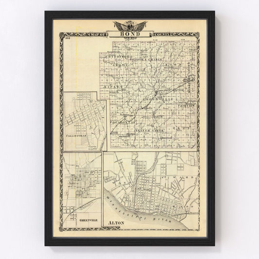 vintage map of Bond County, Illinois, 1876