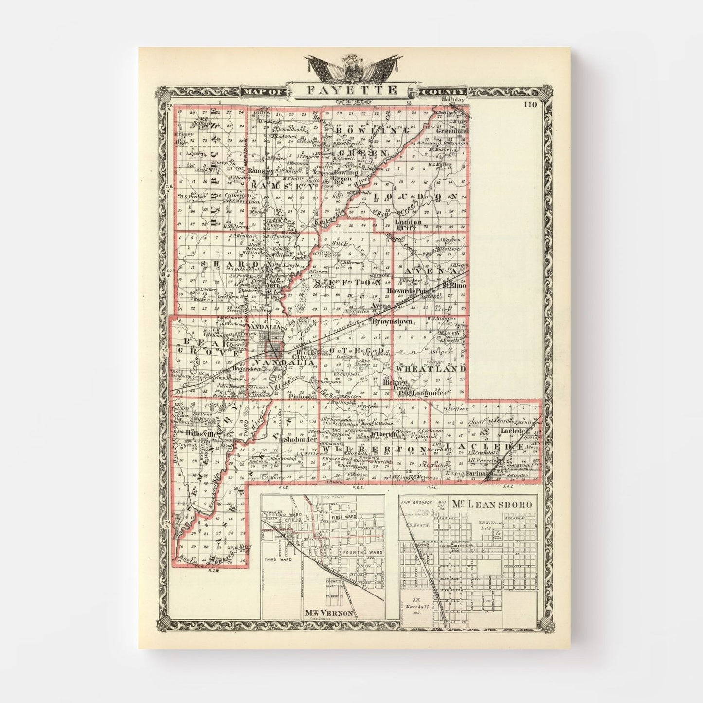 Vintage Map of Fayette County, Illinois, 1876