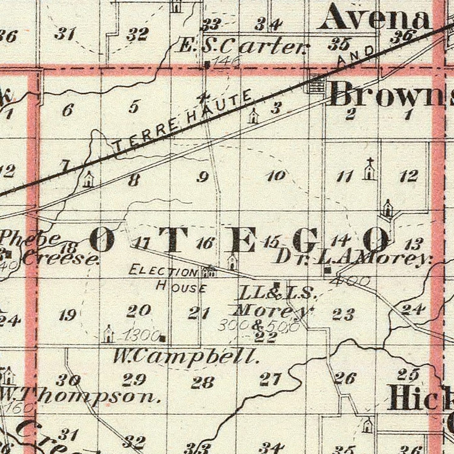 Vintage Map of Fayette County, Illinois, 1876