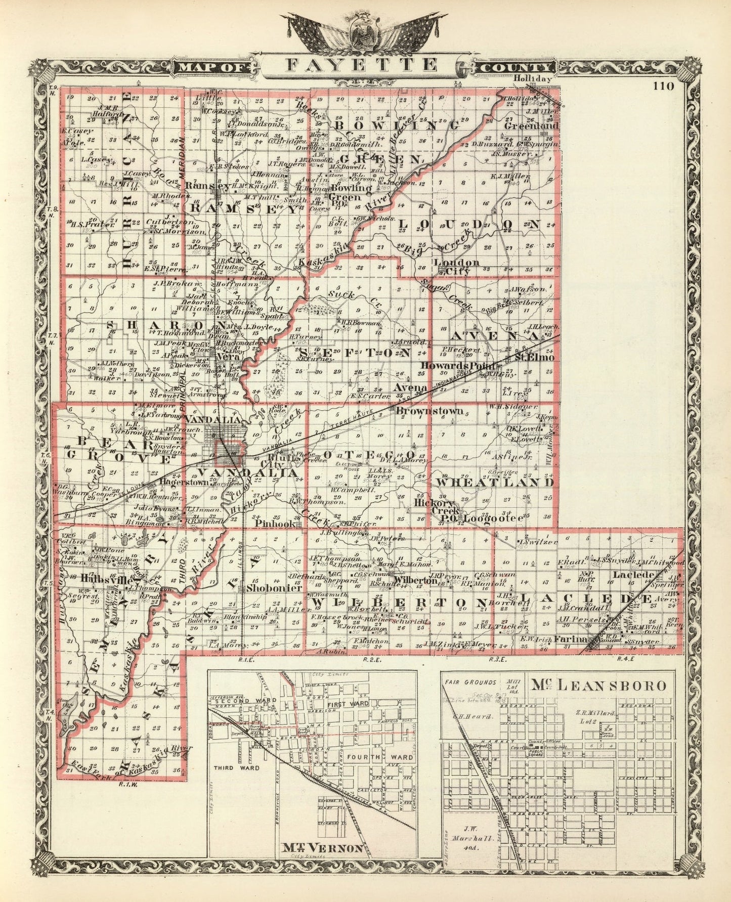 Vintage Map of Fayette County, Illinois, 1876