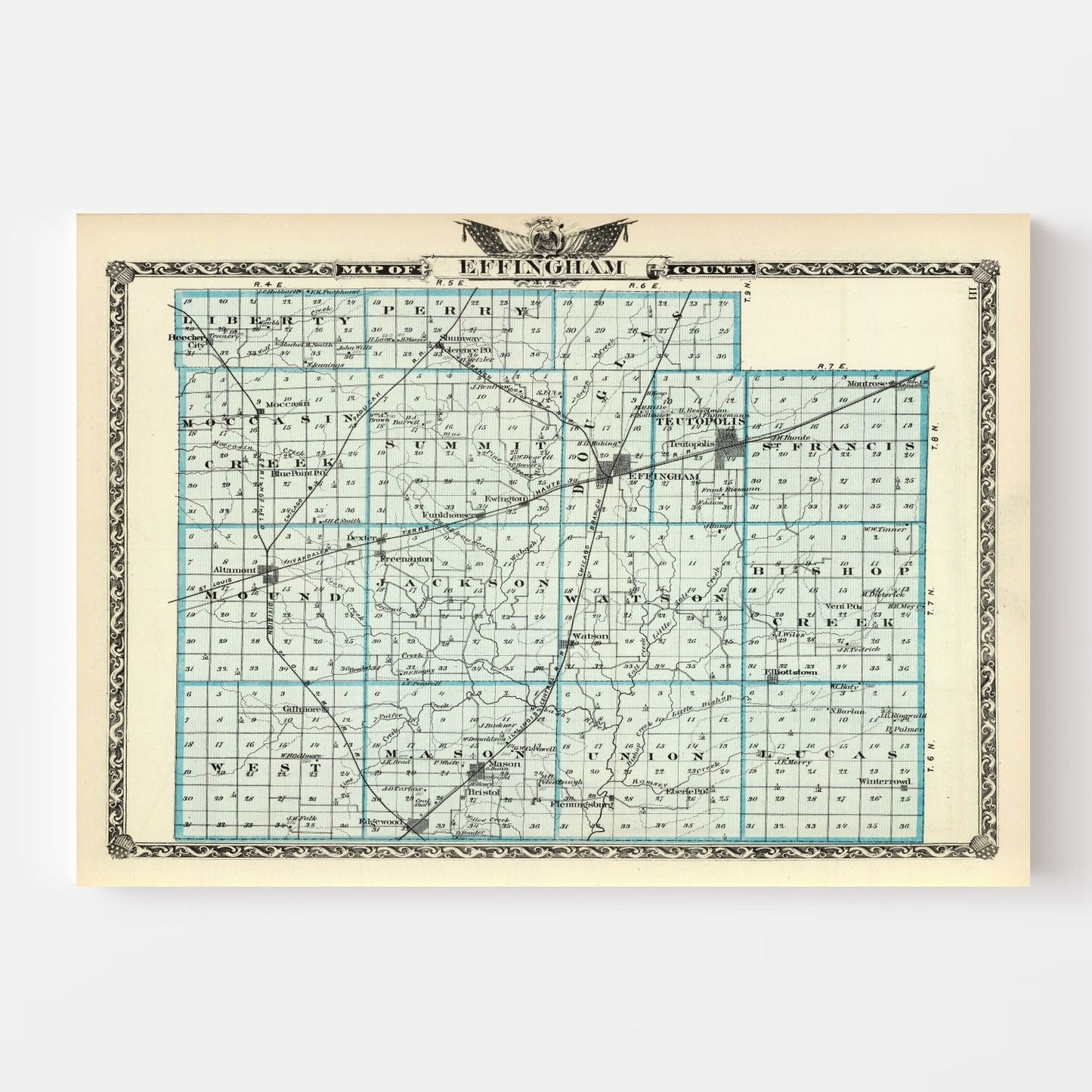 Vintage Map of Effingham County, Illinois, 1876