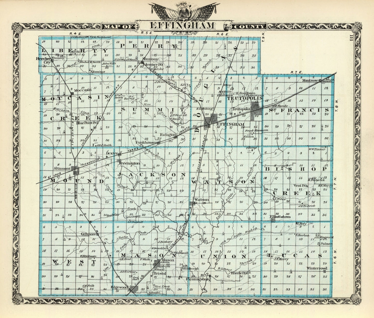Vintage Map of Effingham County, Illinois, 1876