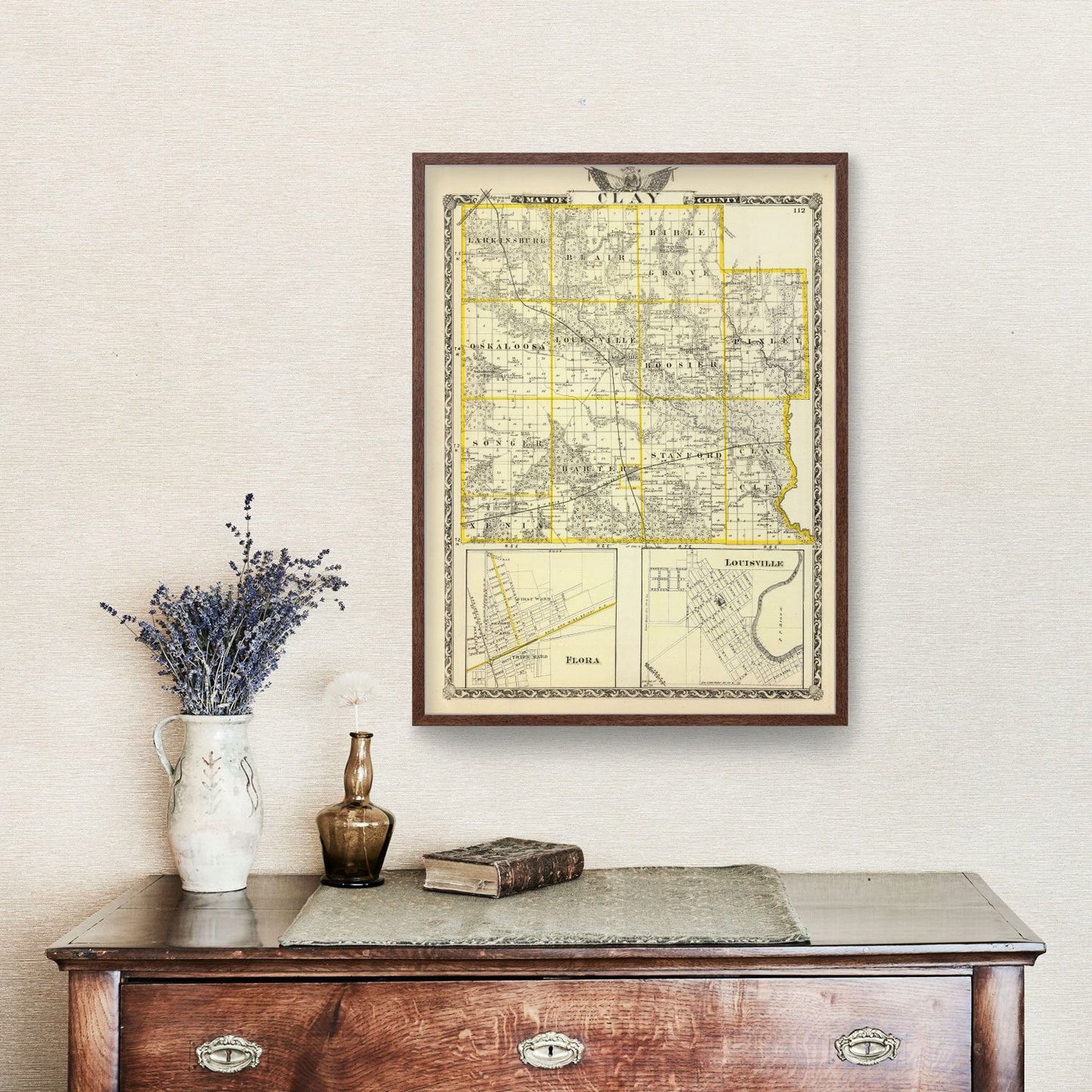 Vintage Map of Clay County, Illinois, 1876