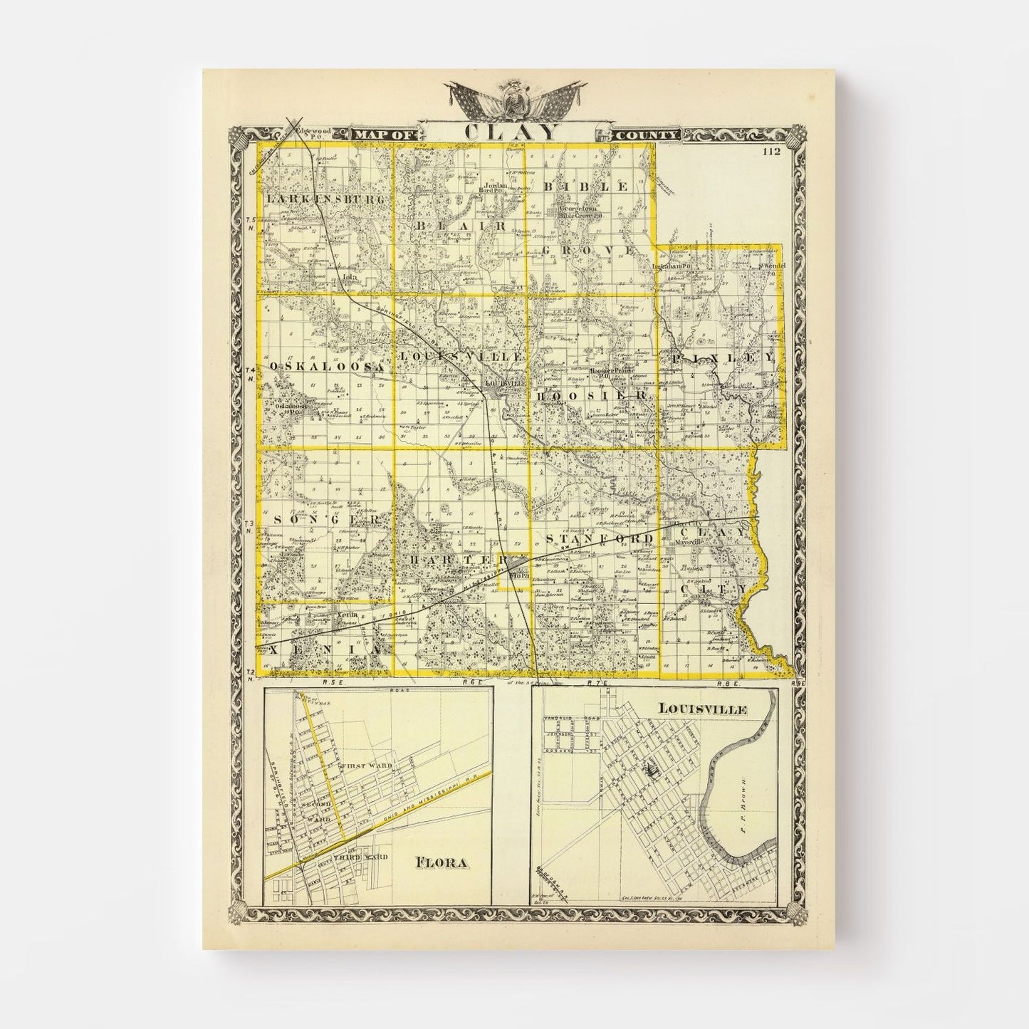 Vintage Map of Clay County, Illinois, 1876