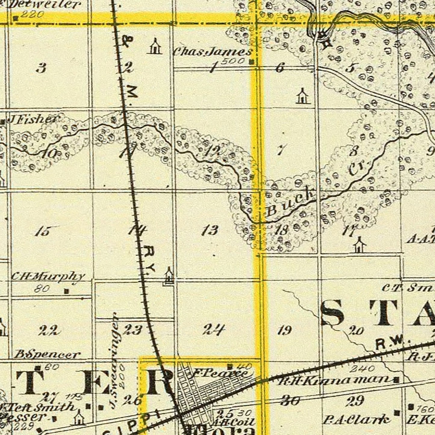 Vintage Map of Clay County, Illinois, 1876