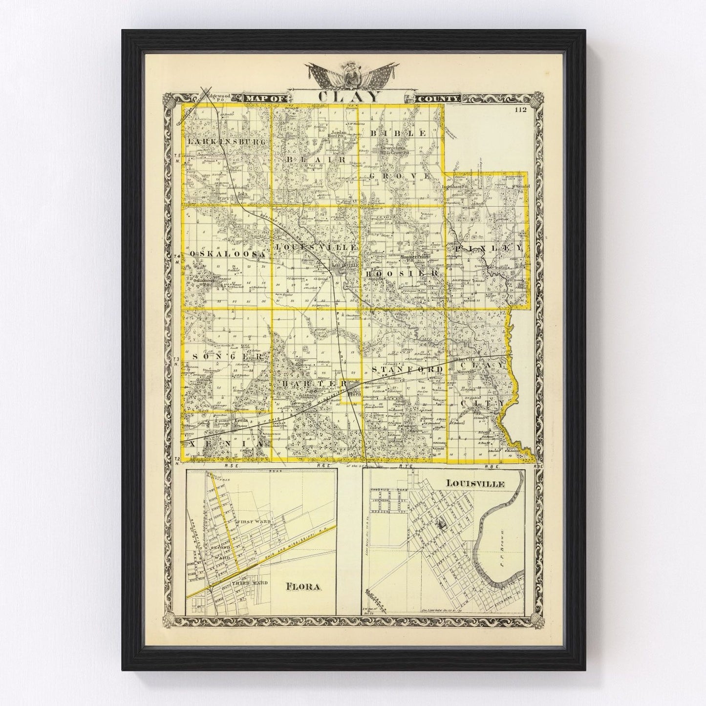 Vintage map of Clay County, Illinois, 1876