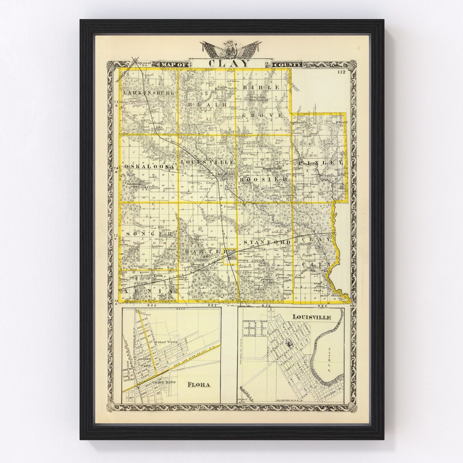 Vintage map of Clay County, Illinois, 1876