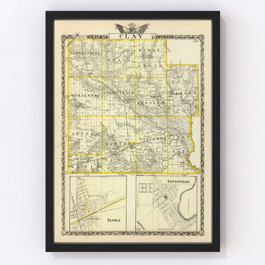 Vintage map of Clay County, Illinois, 1876