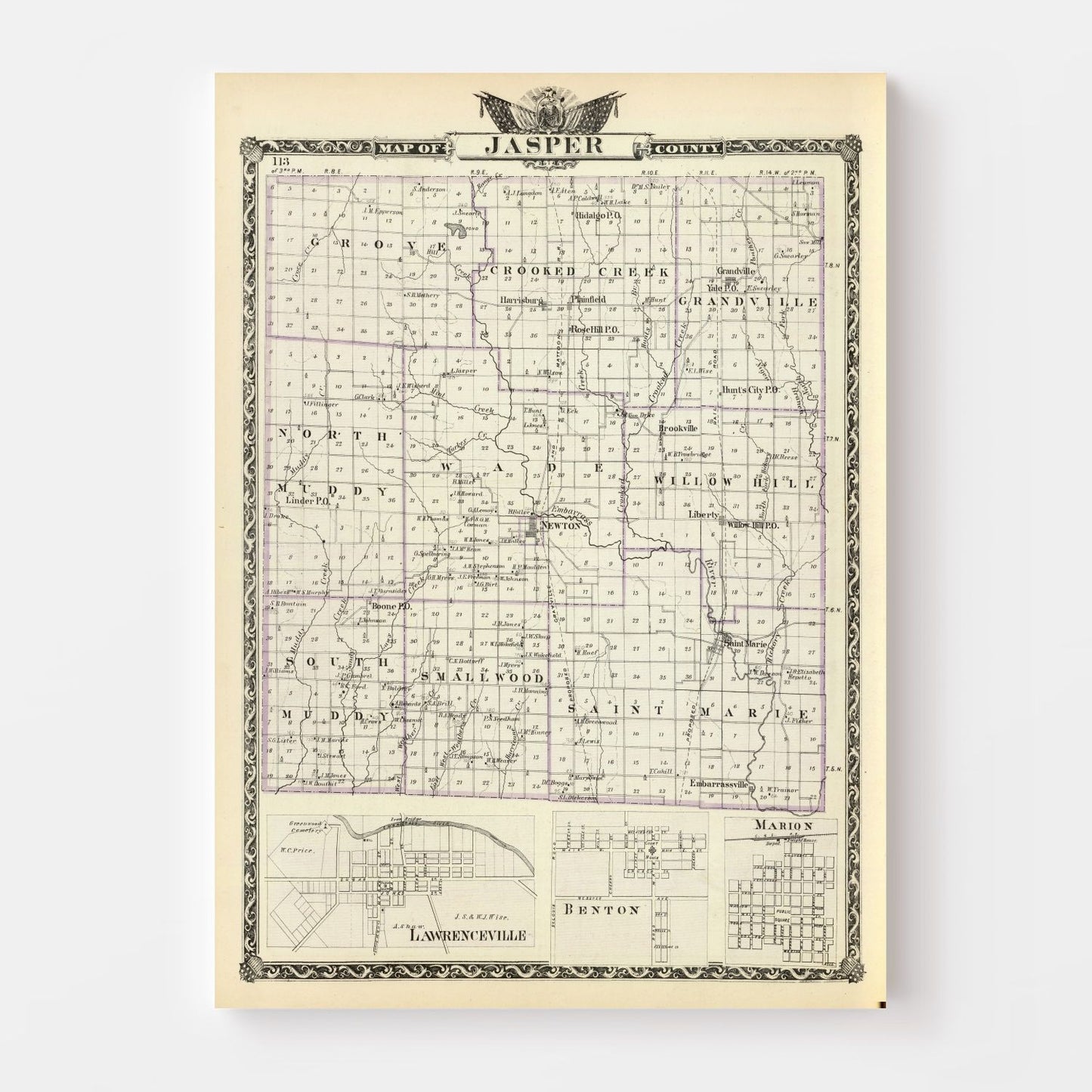 Vintage Map of Jasper County, Illinois, 1876