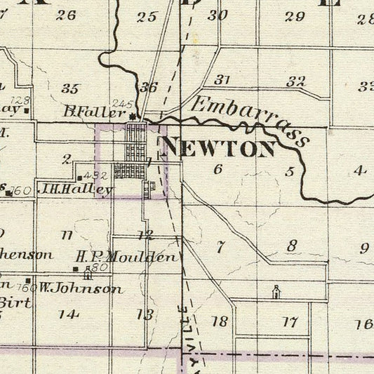 Vintage Map of Jasper County, Illinois, 1876
