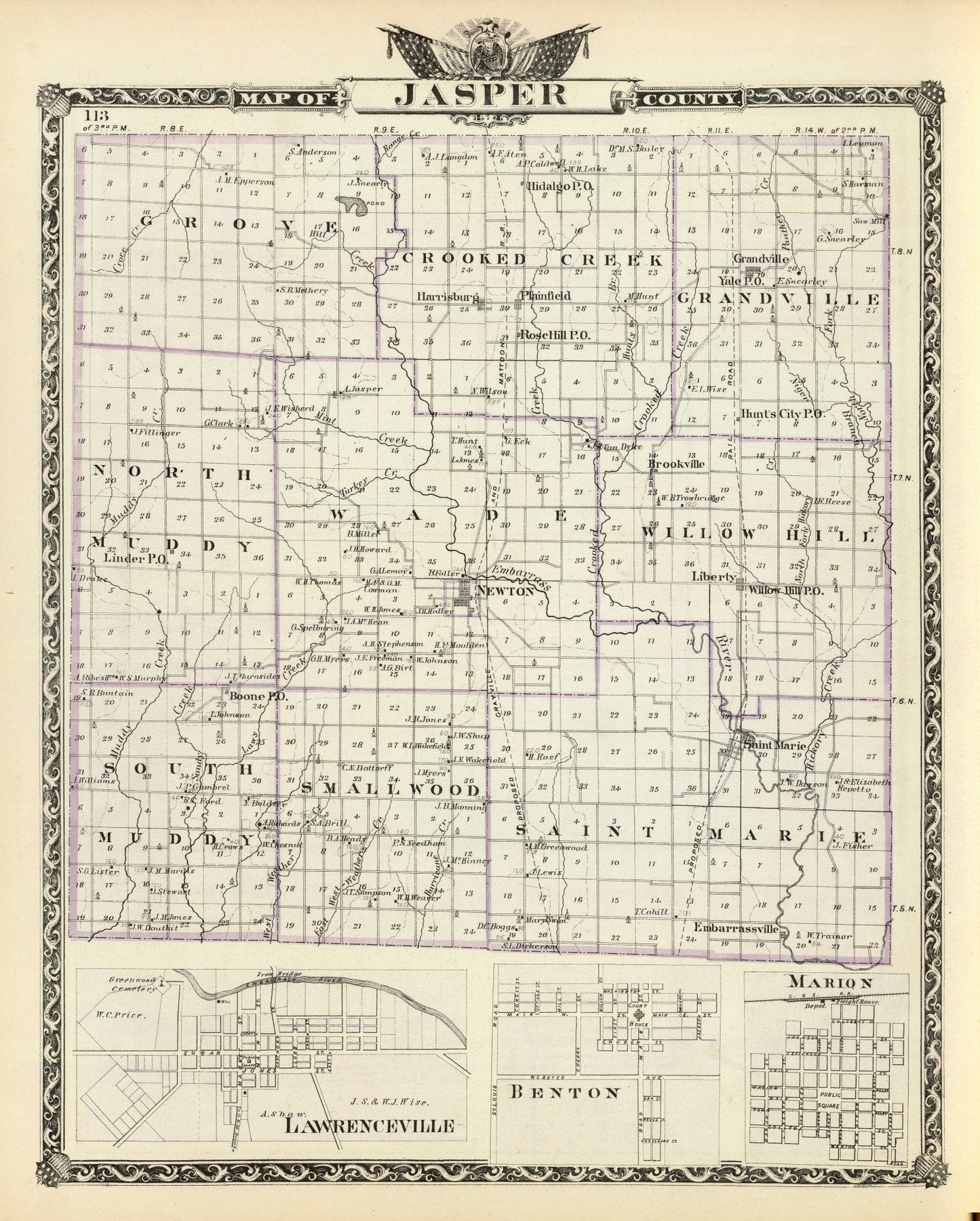 Vintage Map of Jasper County, Illinois, 1876