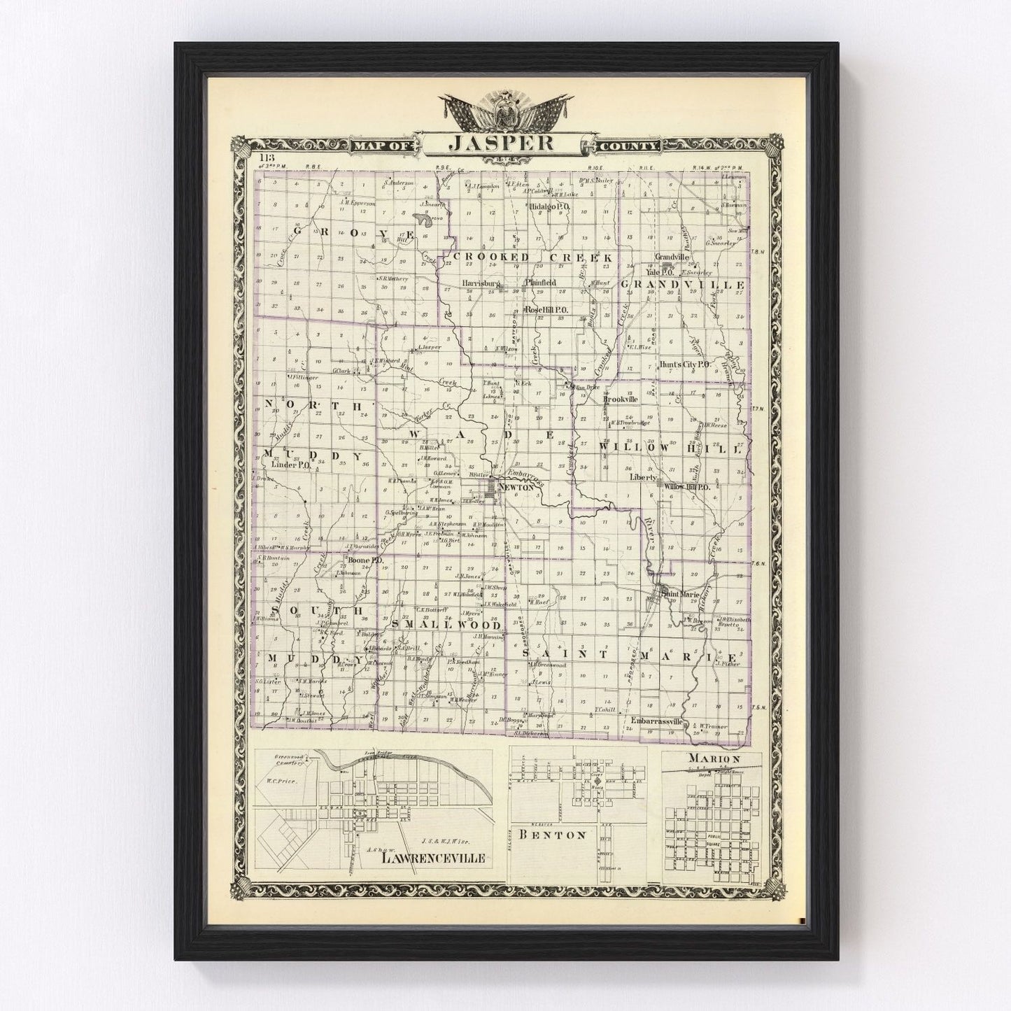 Vintage map of Jasper County, Illinois, 1876