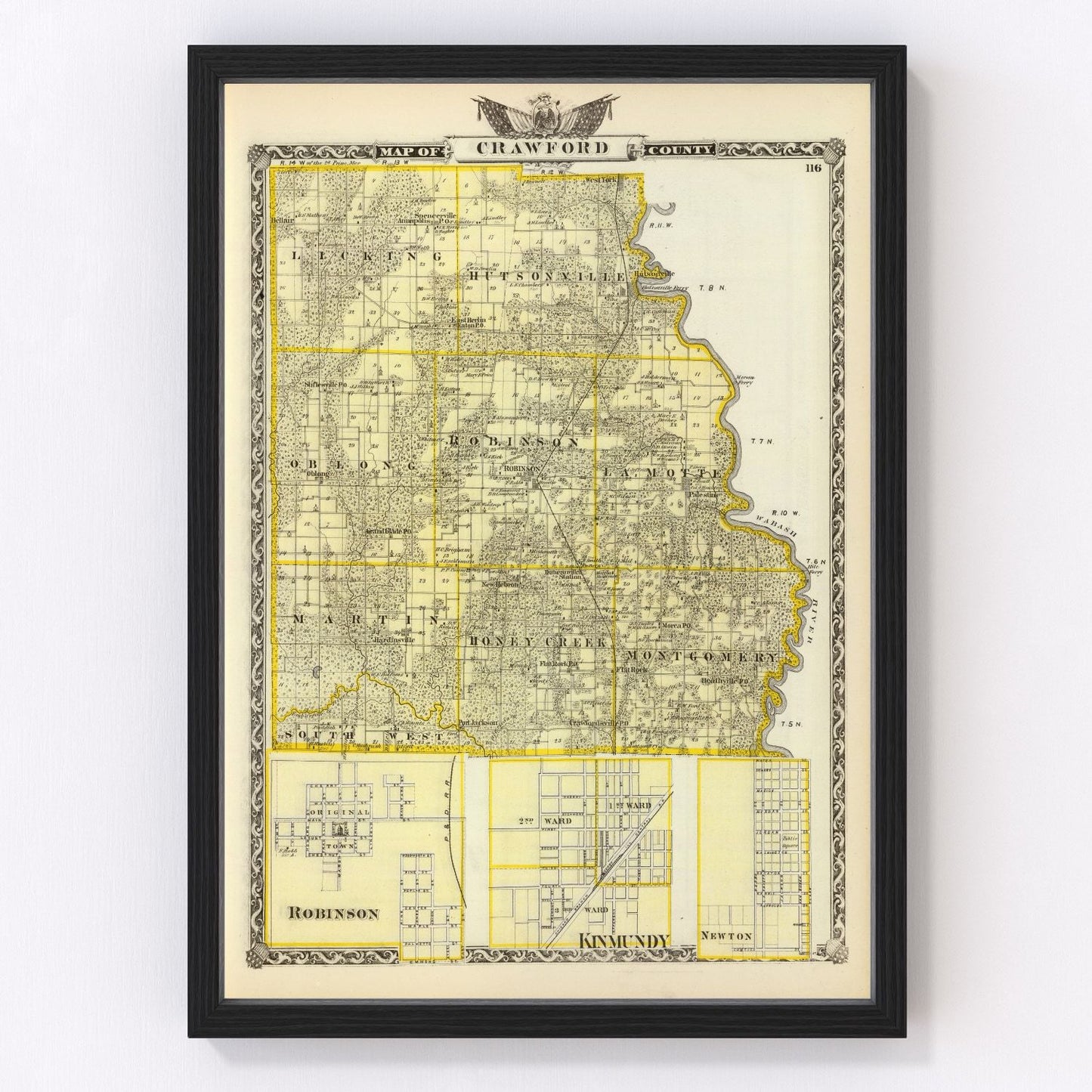 vintage map of Crawford County, Illinois, 1876