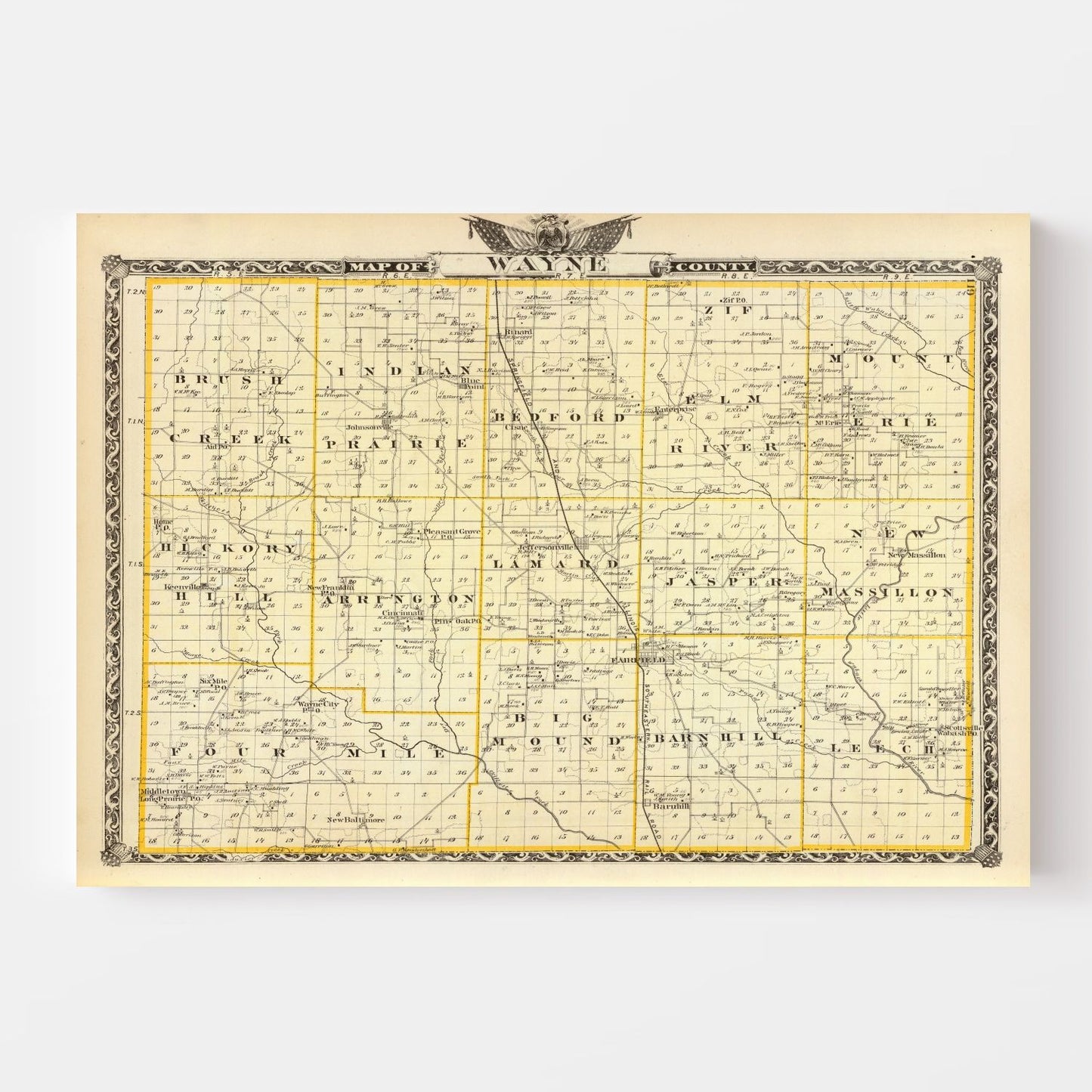 Vintage Map of Wayne County, Illinois, 1876