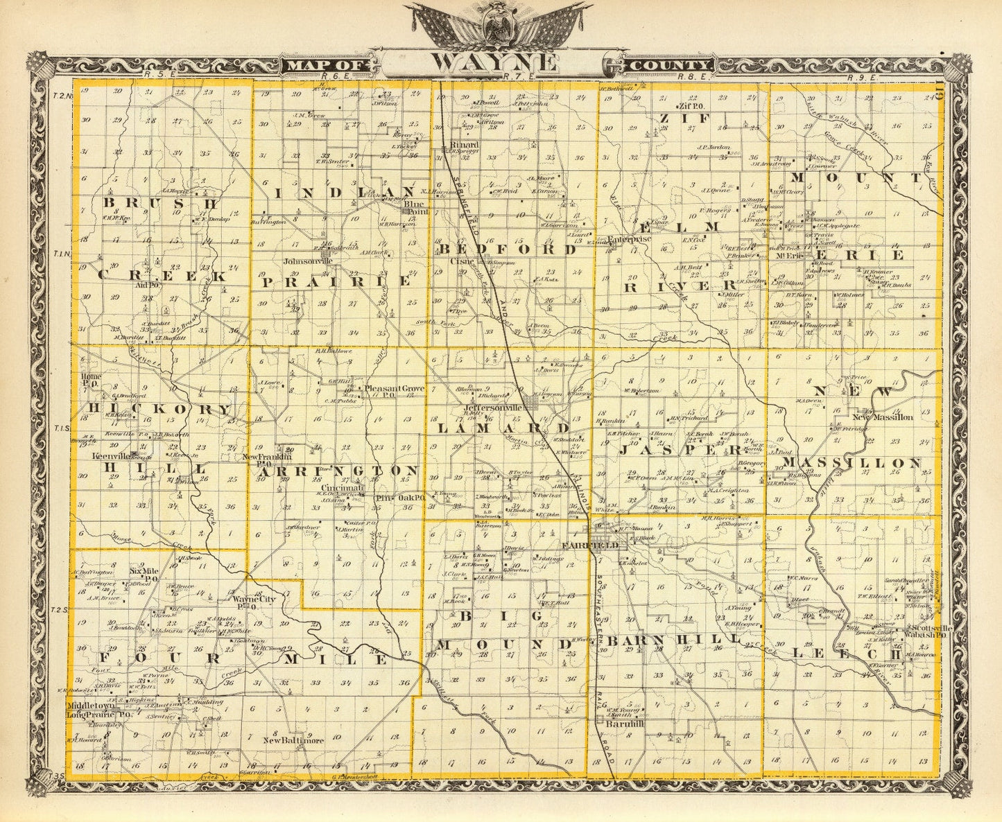 Vintage Map of Wayne County, Illinois, 1876