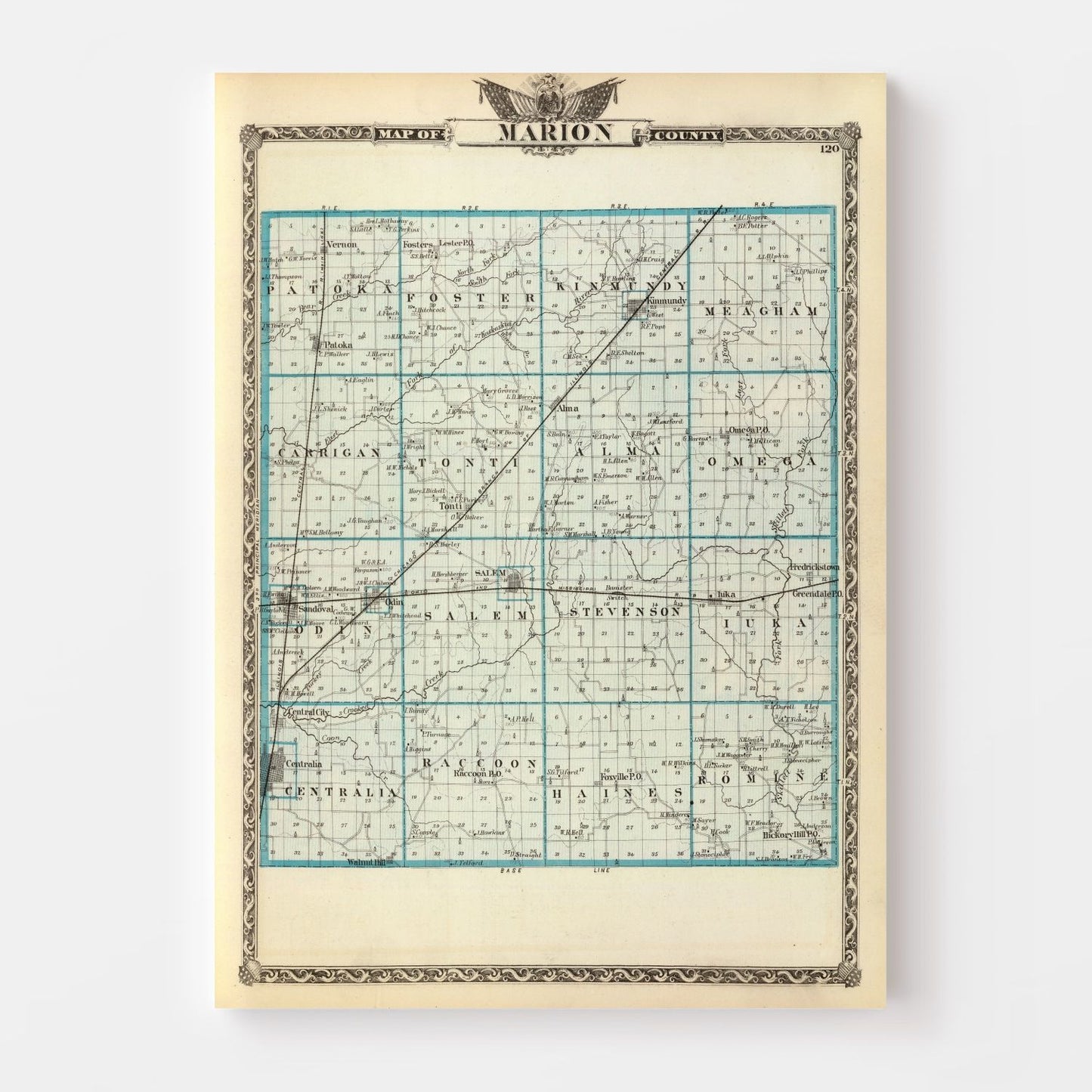 Vintage Map of Marion County, Illinois, 1876