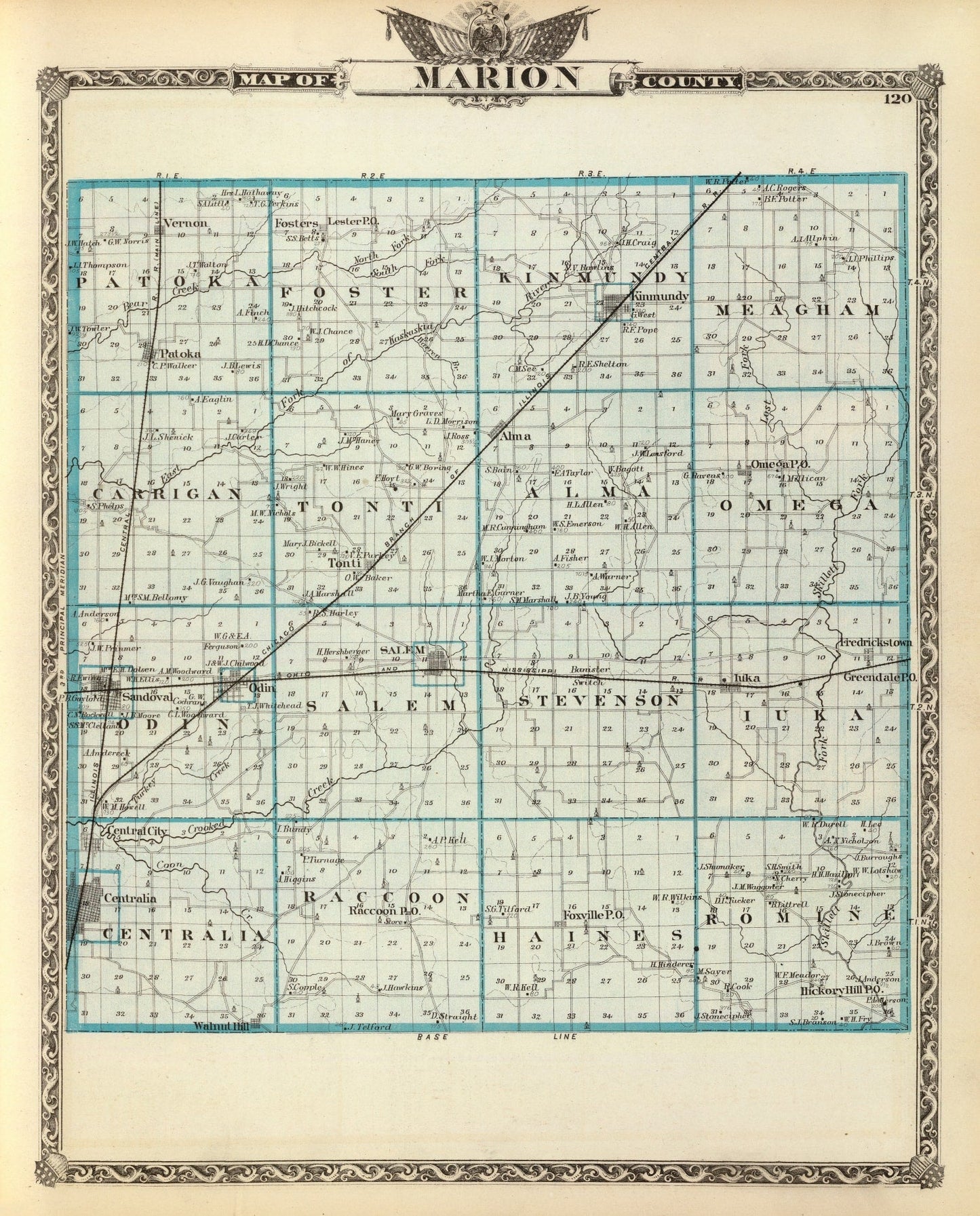 Vintage Map of Marion County, Illinois, 1876